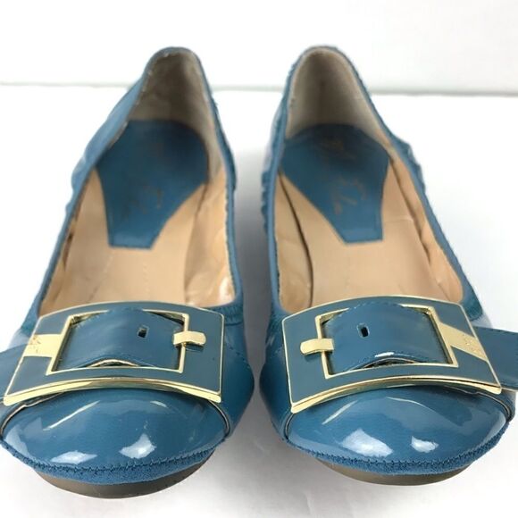 Marc Fisher Blue Ballet Flats Gold Tone Buckle 6M - Picture 3 of 8